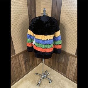 NWT PAULA LISHMAN KNIT FUR DYED MULTI-COLOR BEAVER FUR COAT JACKET SMALL 4 - 6